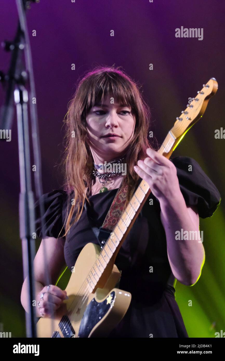 Newport, UK. 19th June, 2022. Rhian Teasdale, lead vocalist and rhythm