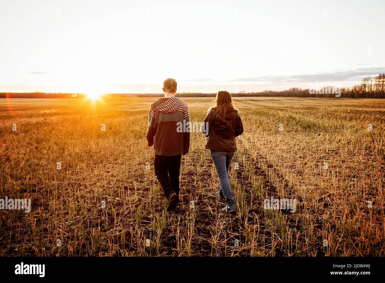 A mother with Epilepsy spending quality time outdoors with her son, who has Asperger Syndrome; Westlock, Alberta, Canada Stock Photo