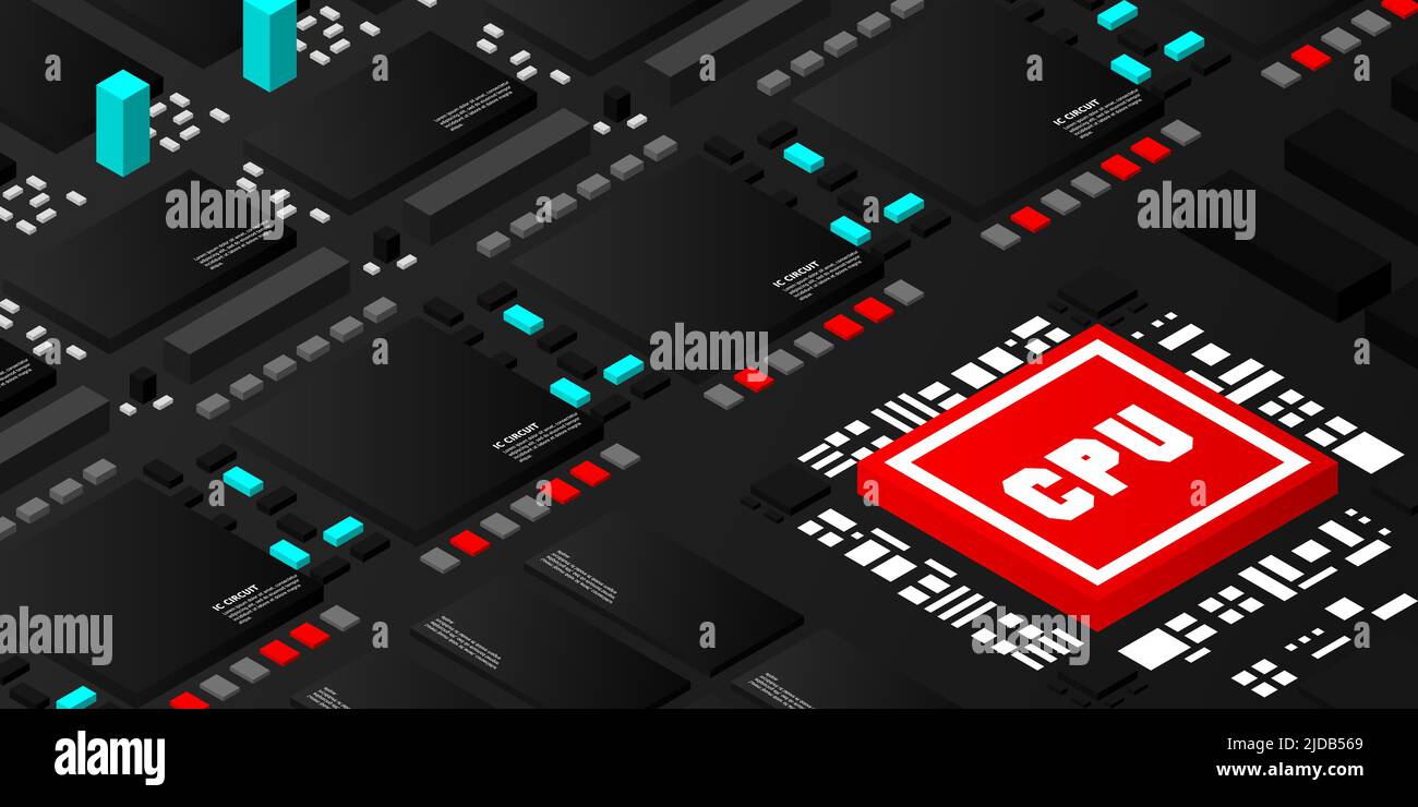 Artificial intelligence micro chip illustration. Quantum computing. PC ...