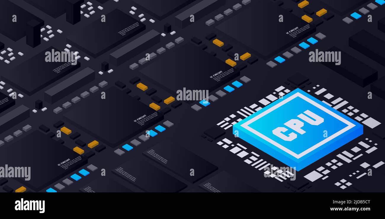 Artificial intelligence micro chip illustration. Quantum computing. PC ...