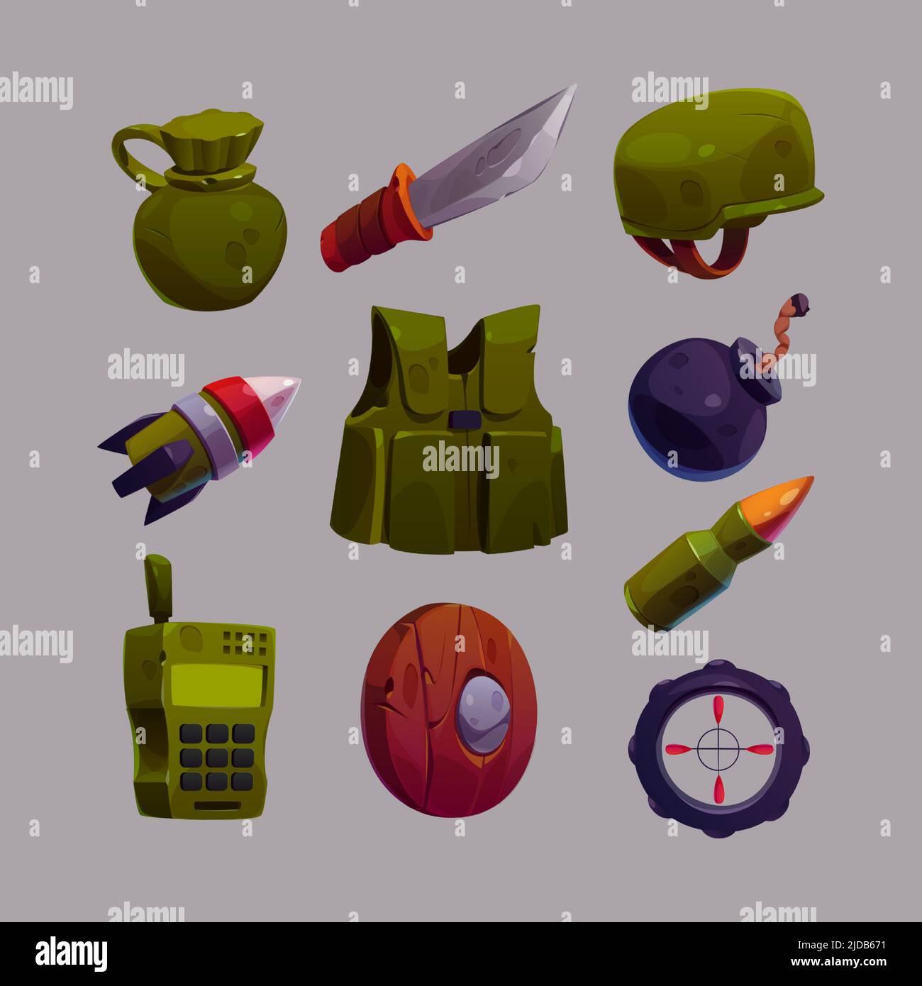 Military game icons cartoon vector set. Isolated war weapon collection ...