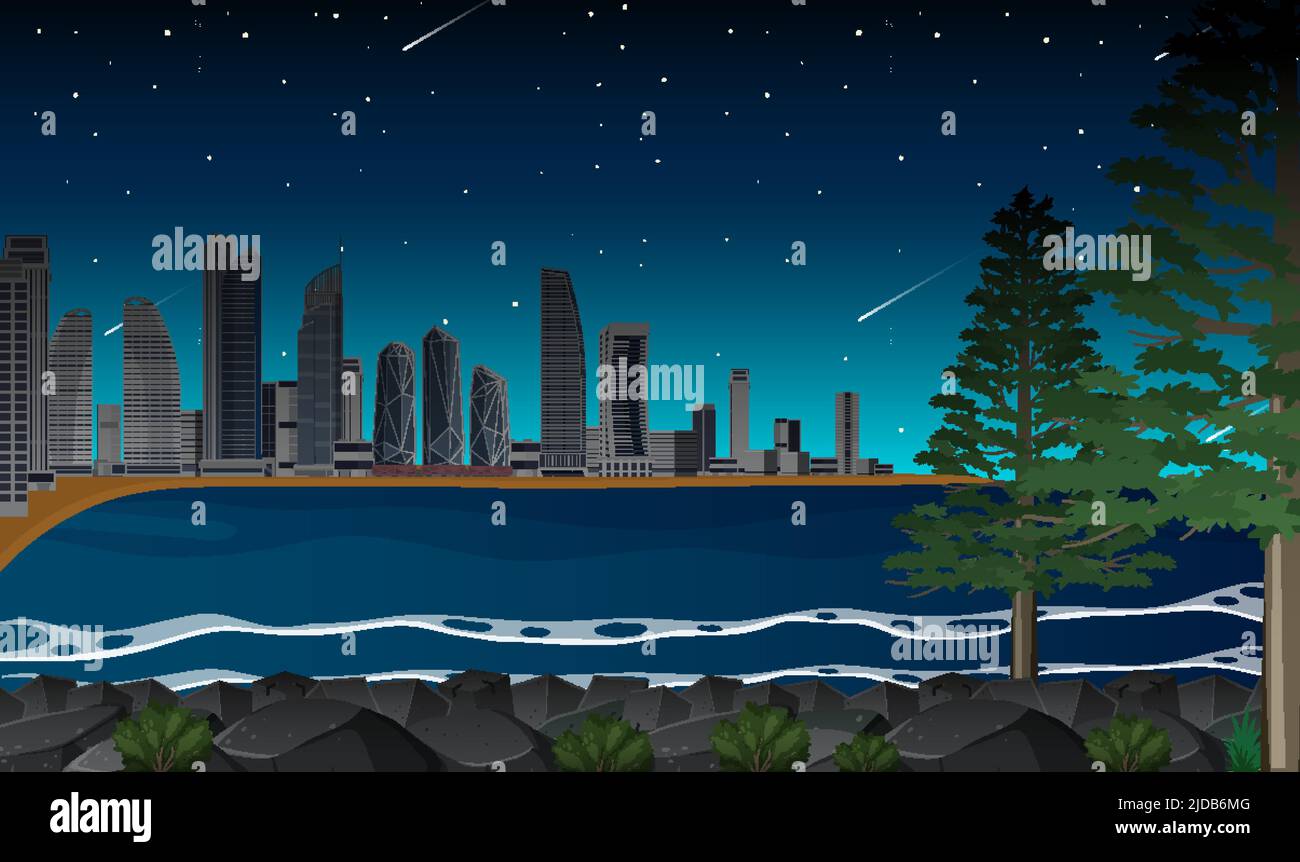 Beach city at night background illustration Stock Vector Image & Art ...