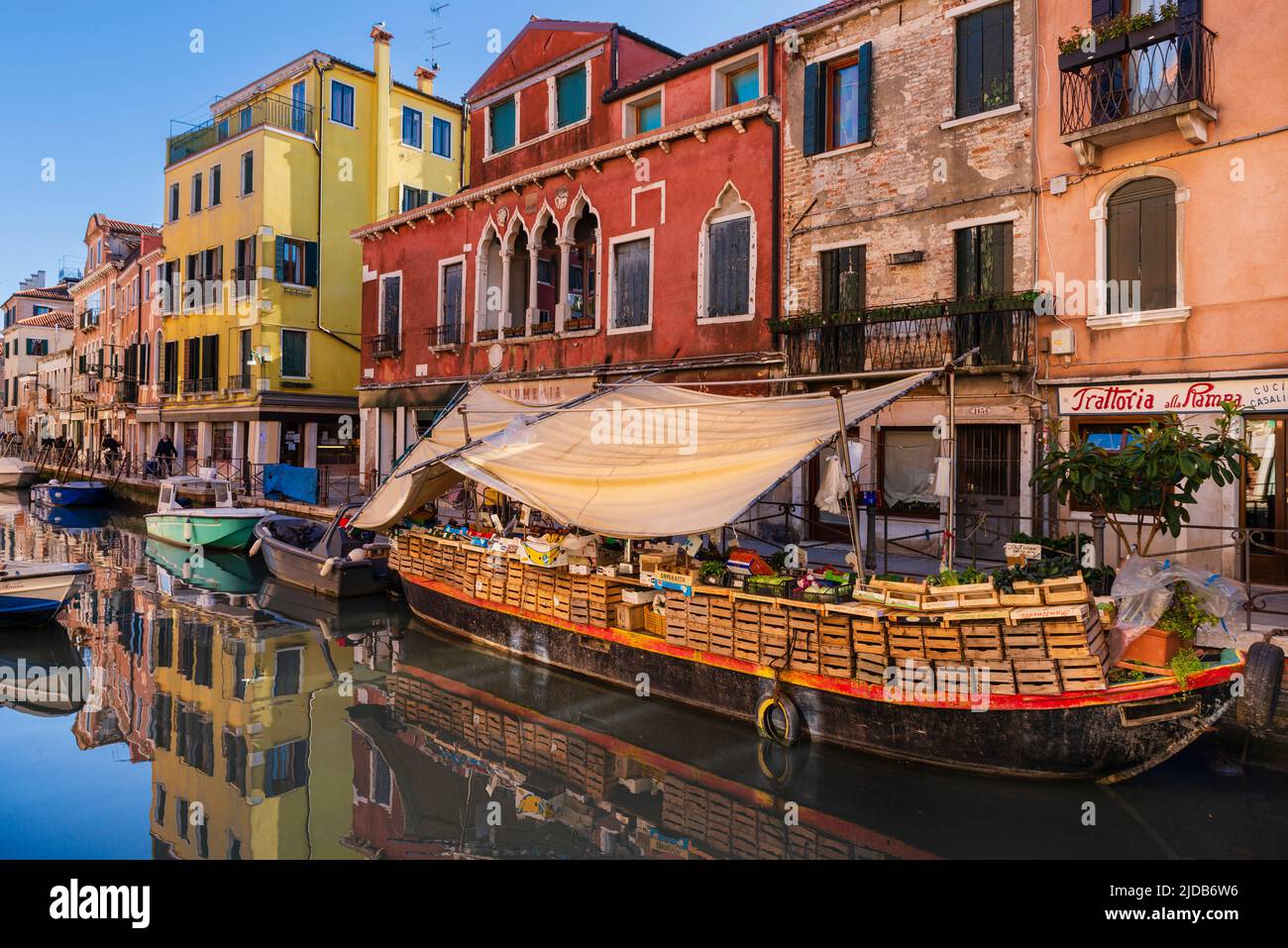 Vegetable stall boat on Rio de S.Ana Castello district Venice, Italy Stock Photo