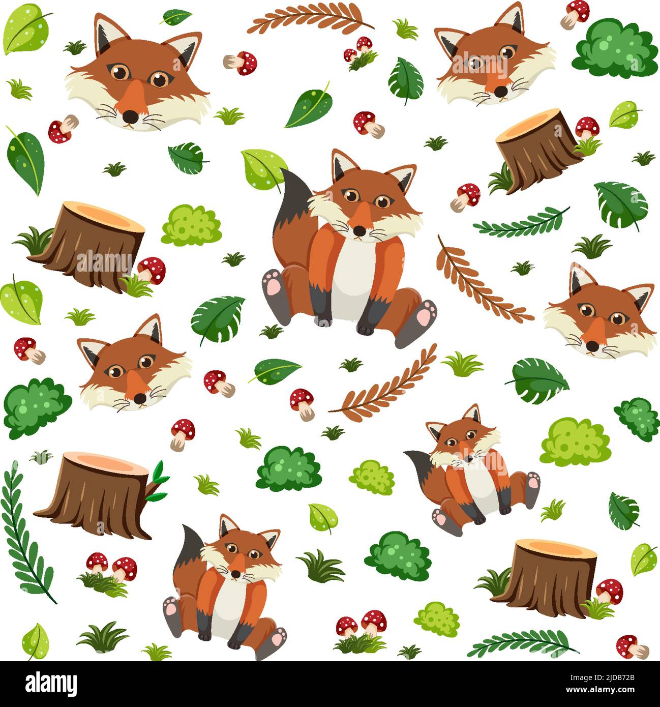 Cute fox seamless pattern illustration Stock Vector