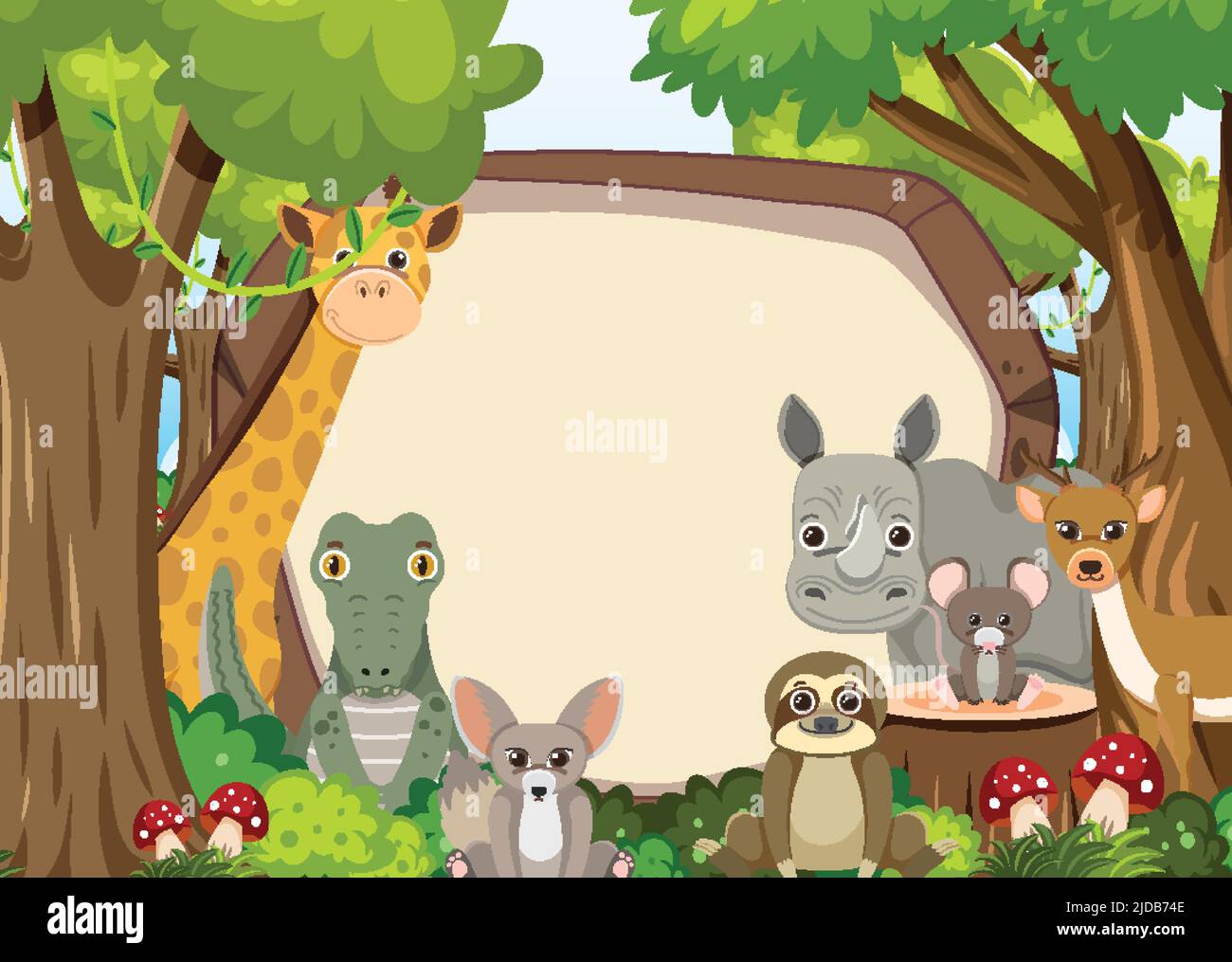 Wild animals with blank board template illustration Stock Vector Image ...
