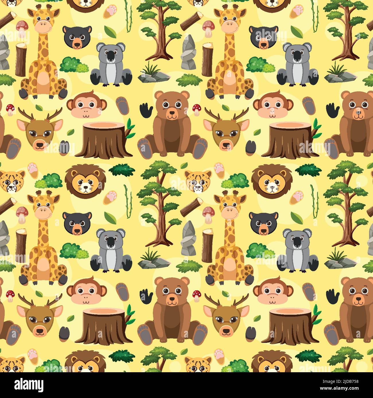 Cute animals seamless pattern illustration Stock Vector Image & Art - Alamy