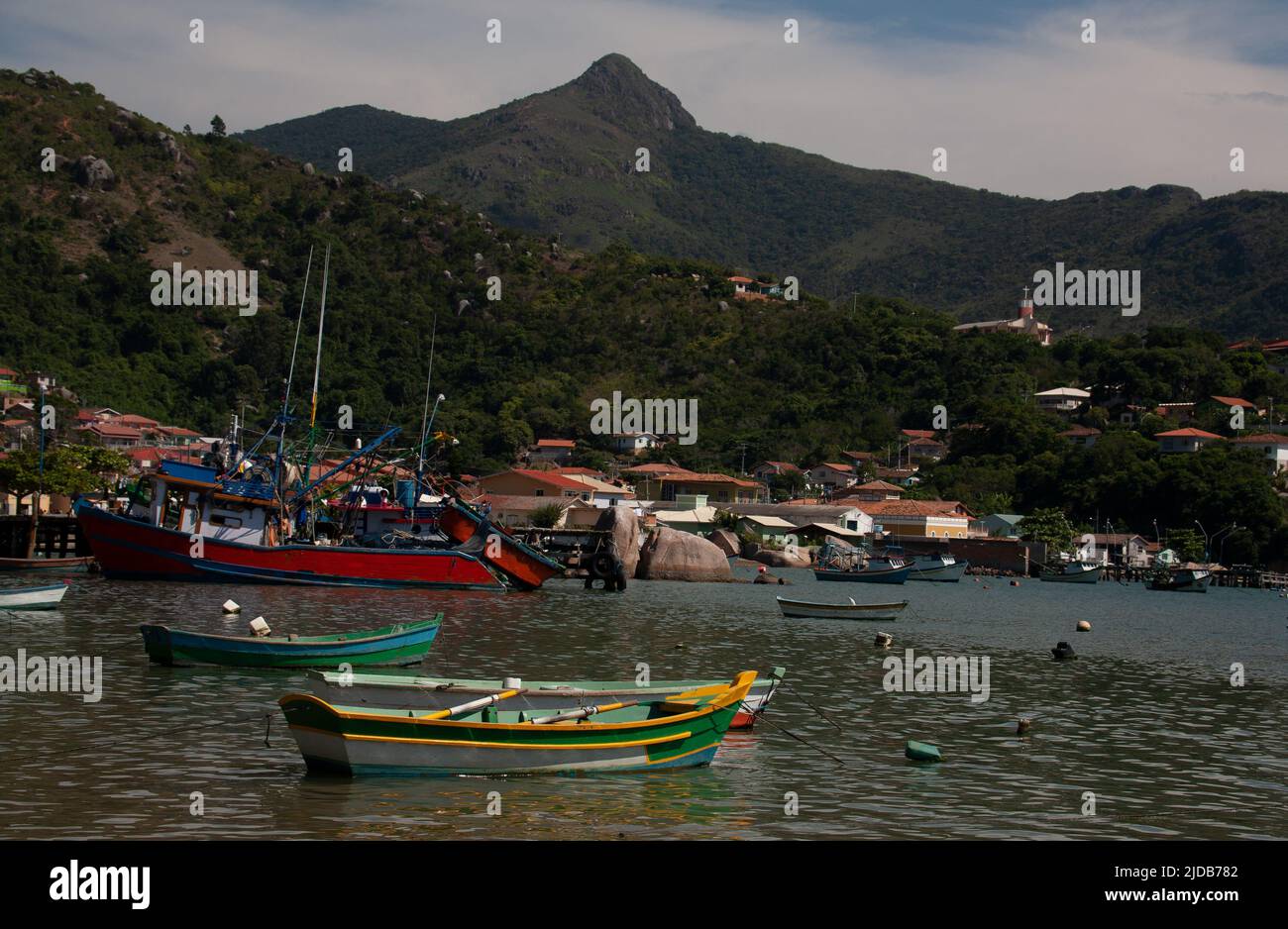 Fishing boats in the harbor in Governador Celso Ramos, Santa Catarina, Brazil Stock Photo