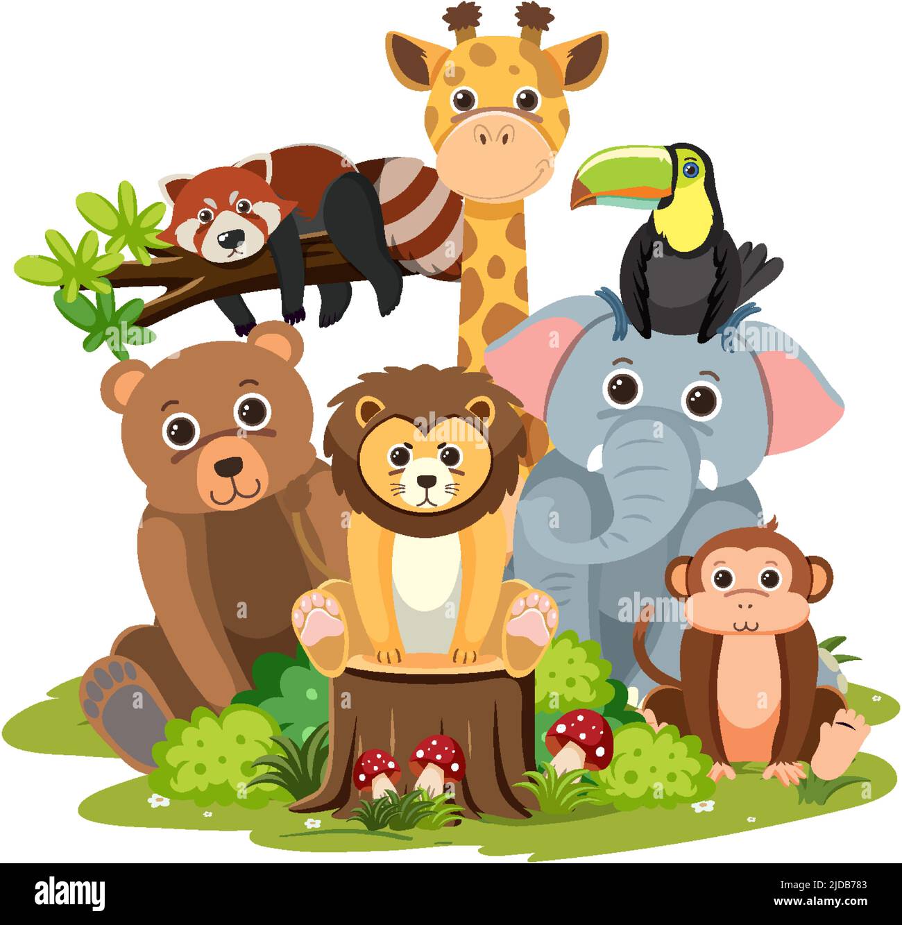 Wild animal group on white background illustration Stock Vector