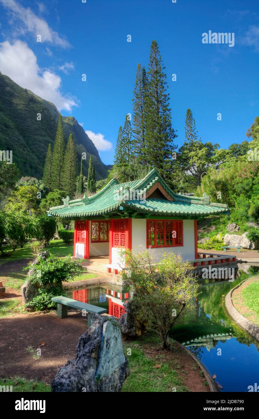 Kepaniwai Heritage Gardens, established 1952 to showcase Maui's diverse heritage. Stock Photo