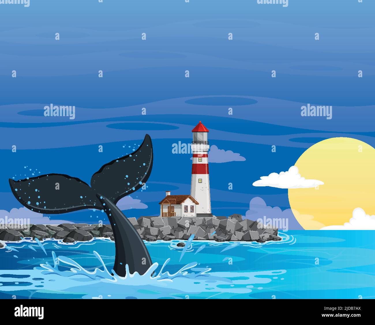 A tail of humpback whale above the water illustration Stock Vector ...