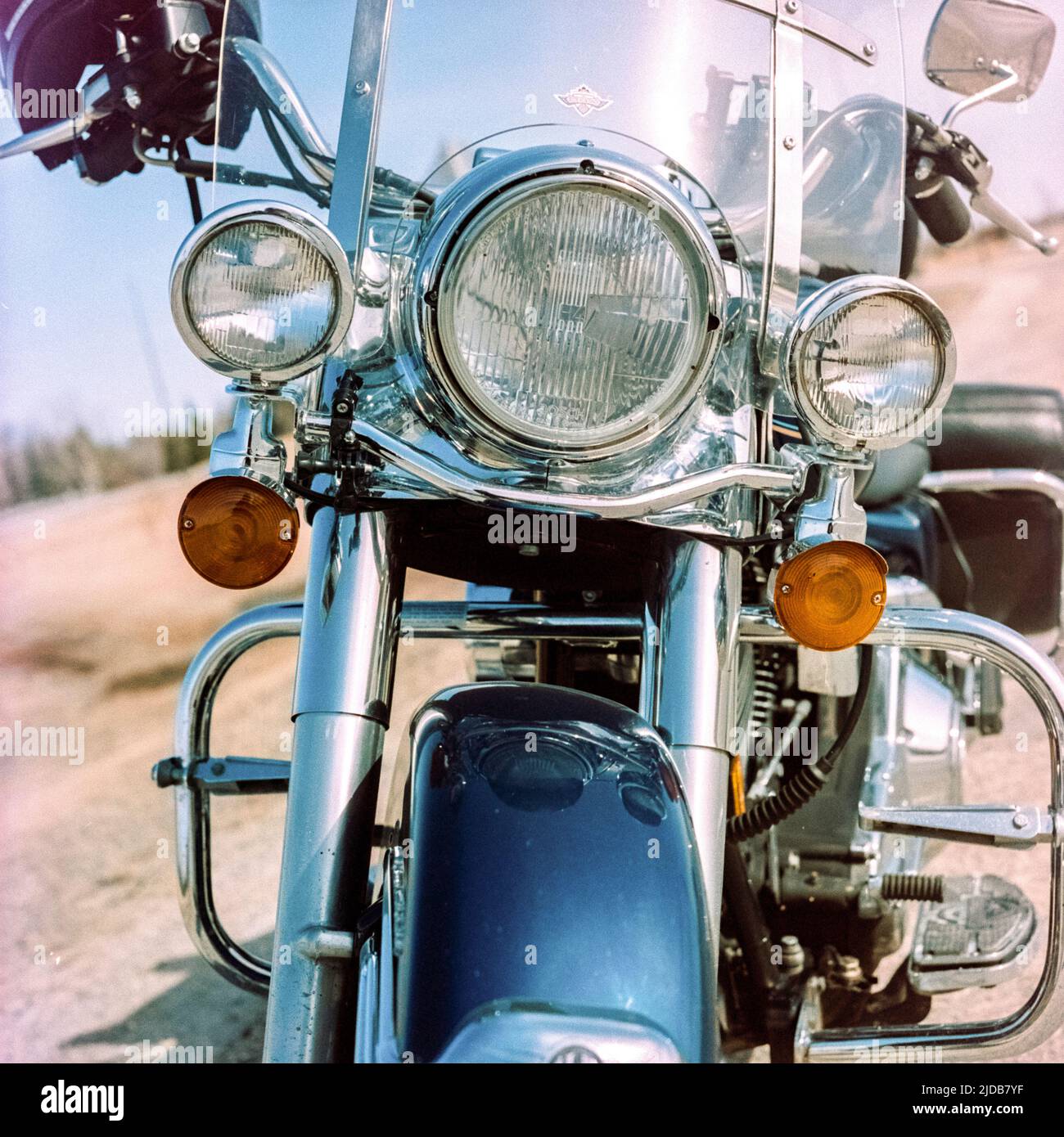 Riding a 25 year old Harley with expired film from 2003 in a 37 year old Hassy Stock Photo