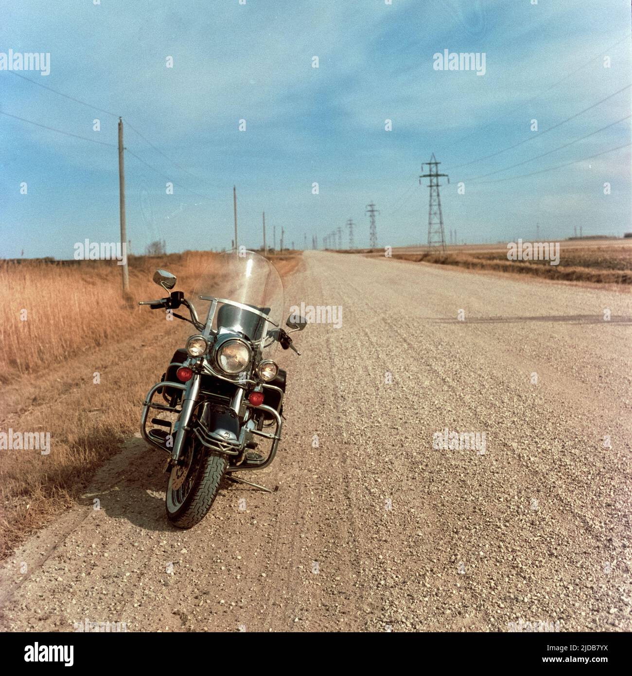 Riding a 25 year old Harley with expired film from 2003 in a 37 year old Hassy Stock Photo