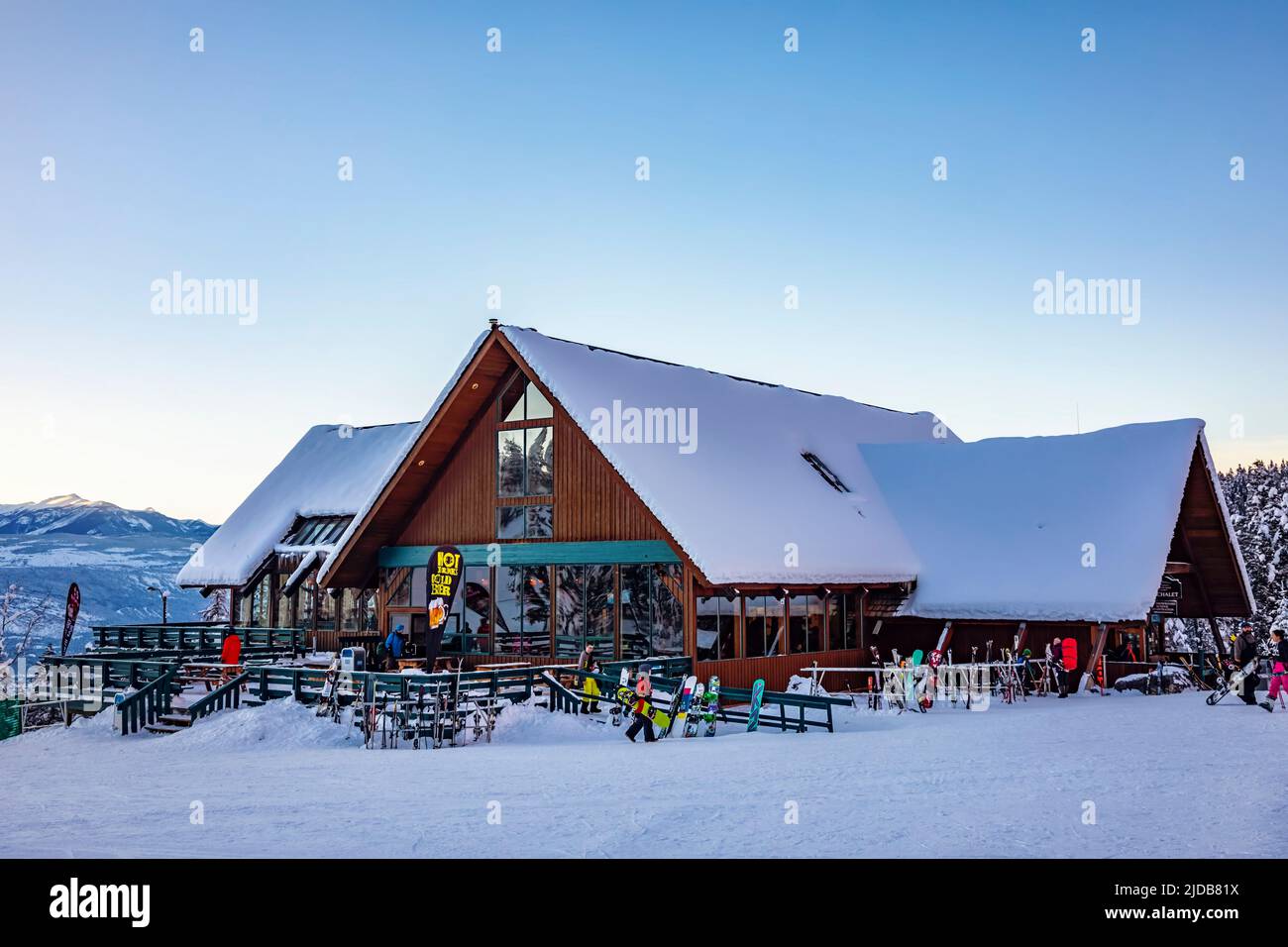 Fairmont Ski Resort chalet during the winter: Fairmont Hot Springs, BC, Canada Stock Photo