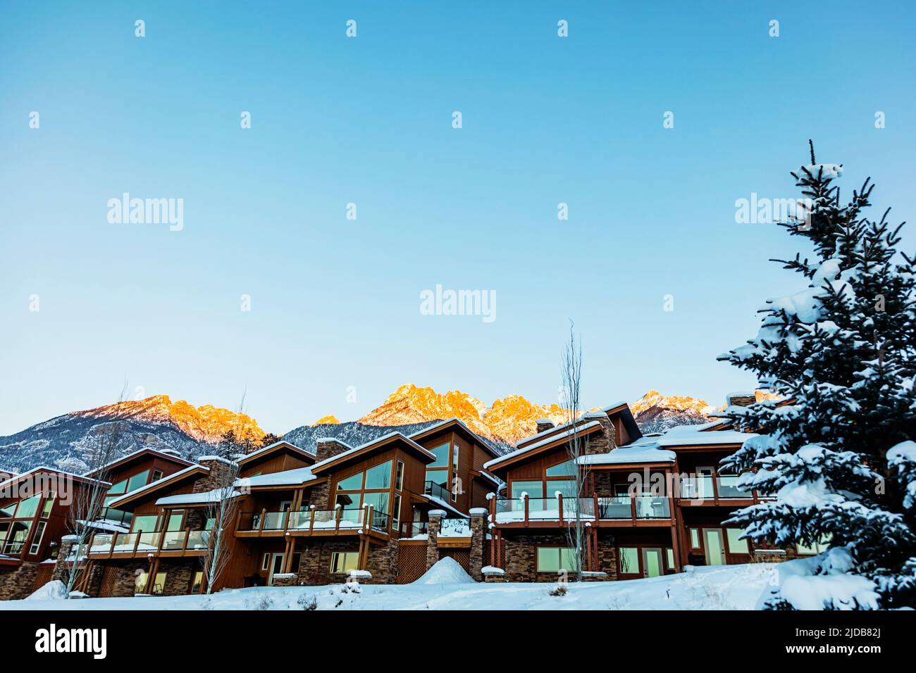 A view of condominiums at Fairmont Hot Springs, a popular resort town: Fairmont Hot Springs, BC, Canada Stock Photo
