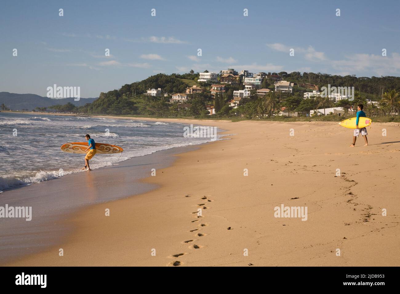 The beach at Itapema Plaza Resort and Spa, Santa Catarina, Brazil. Condos and private mansions are part of the resort community which includes an on-s Stock Photo