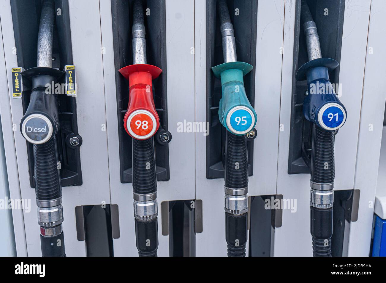 Adelaide Australia, 20 June 2022 . Fuel nozzles at a service station in