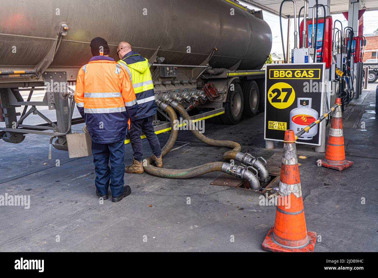 Adelaide Australia, 20 June 2022 . A fuel tanker truck supplying petrol