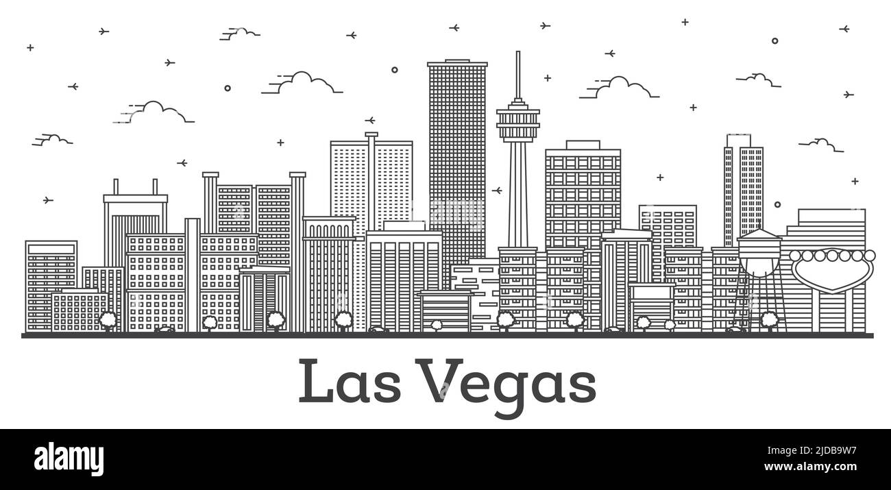 Outline Las Vegas Nevada City Skyline with Modern Buildings Isolated on White. Vector Illustration. Las Vegas USA Cityscape with Landmarks. Stock Vector