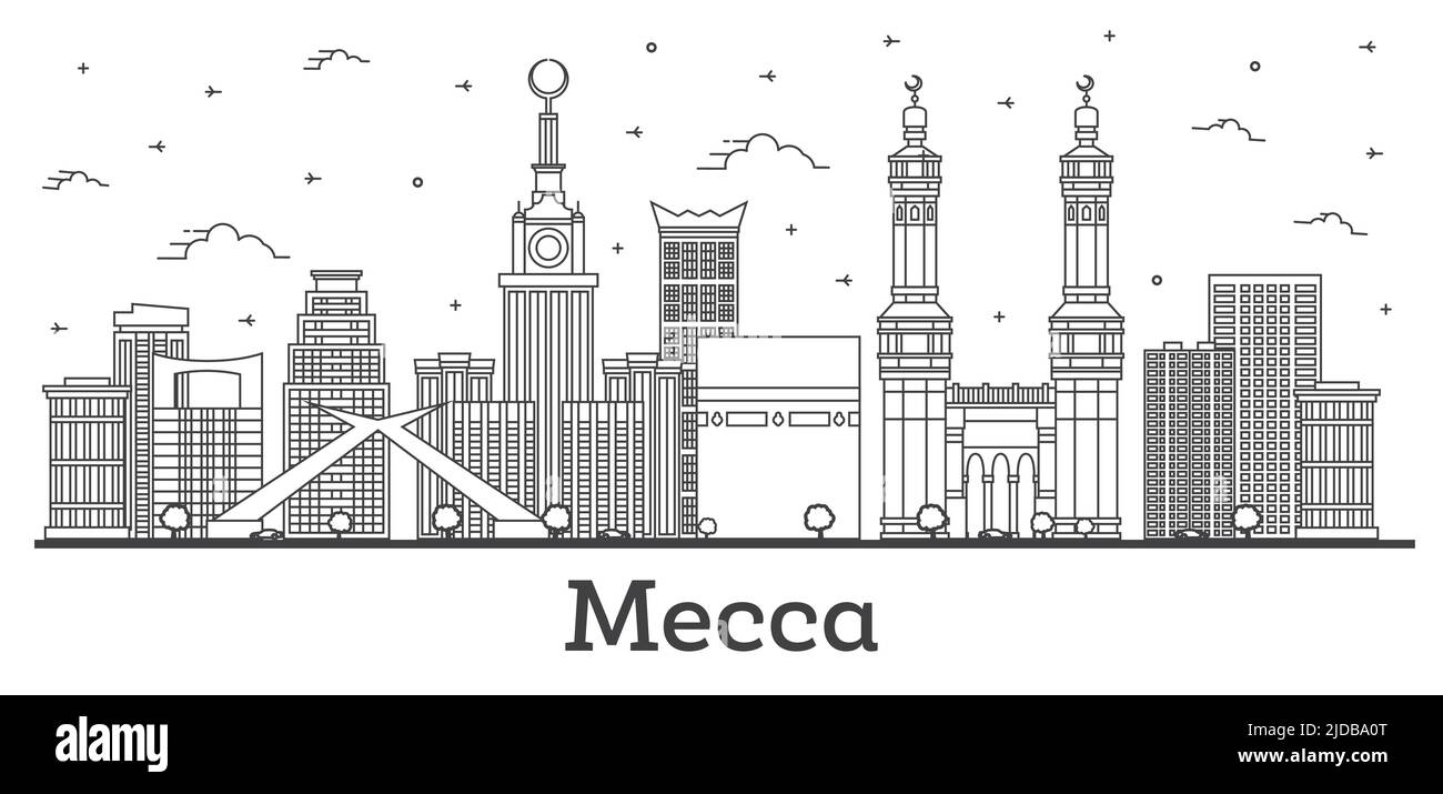 Outline Mecca Saudi Arabia City Skyline with Historic Buildings ...