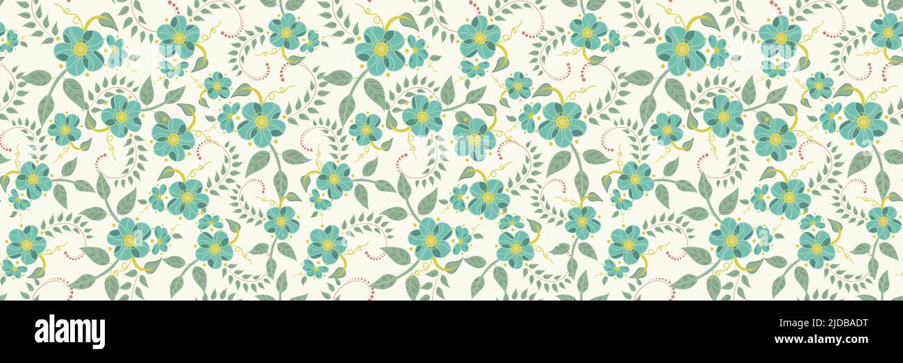 Sea green floral allover vector seamless pattern for fashion fabric and textile uses Stock Vector