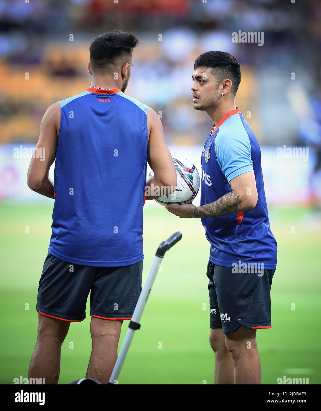 Bengaluru, India, 19th June 2022:   The fifth T20I between India and South Africa on Sunday was abandoned due to rain at the M Chinnaswamy Stadium in Bengaluru. India, South Africa Settle For 2-2 Series Draw With Decider Washed Out. Practice session ahead of the match. Seshadri SUKUMAR Stock Photo