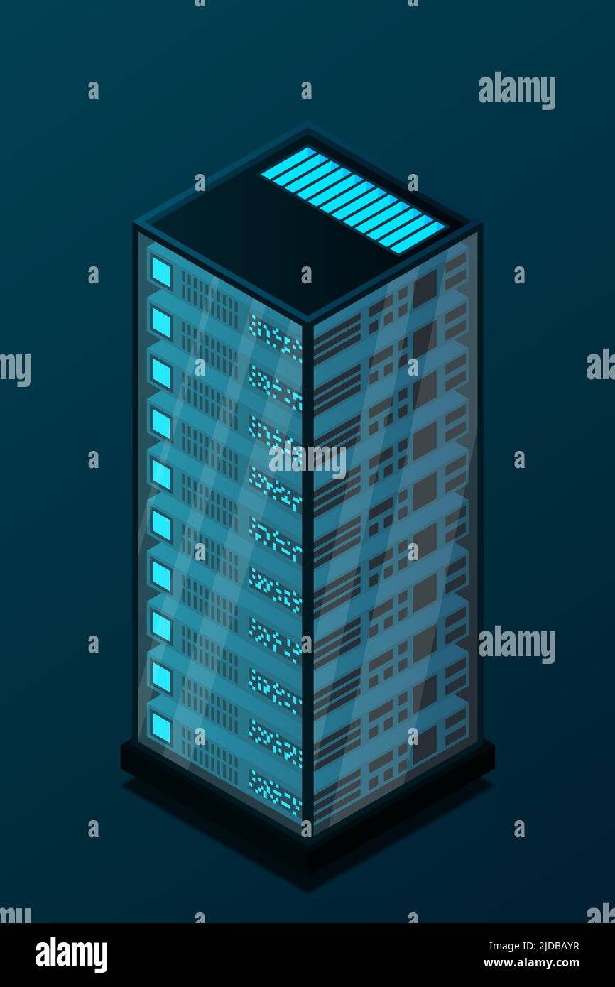 Mainframe, powered server, high technology concept, data center, cloud data storage isometric vector illustration Stock Vector