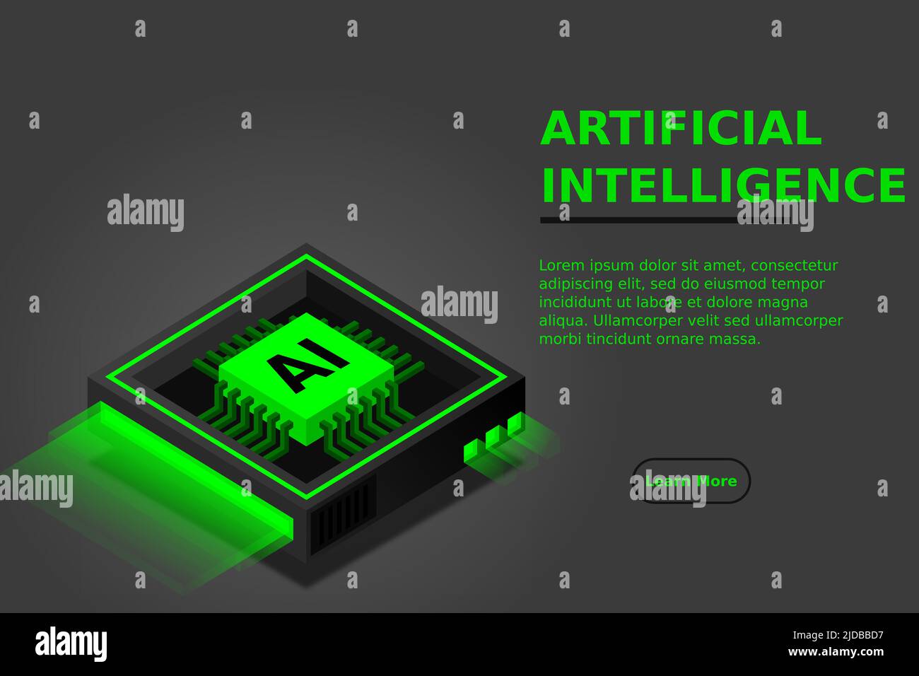 Artificial intelligence, AI web banner, isometric cloud computing concept, data mining, isometric, neural network, machine programming. Modern illustr Stock Vector