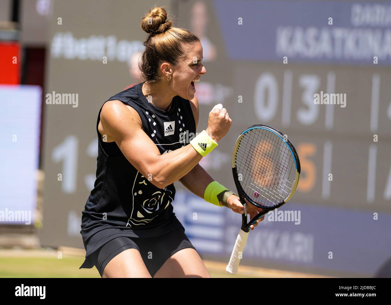Maria Sakkari of Greece in action against Daria Kasatkina of Russia during  the quarter-final of the 2022 bett1Open WTA 500 tennis tournament on June  17, 2022 at Rot-Weiss Tennis Club in Berlin,