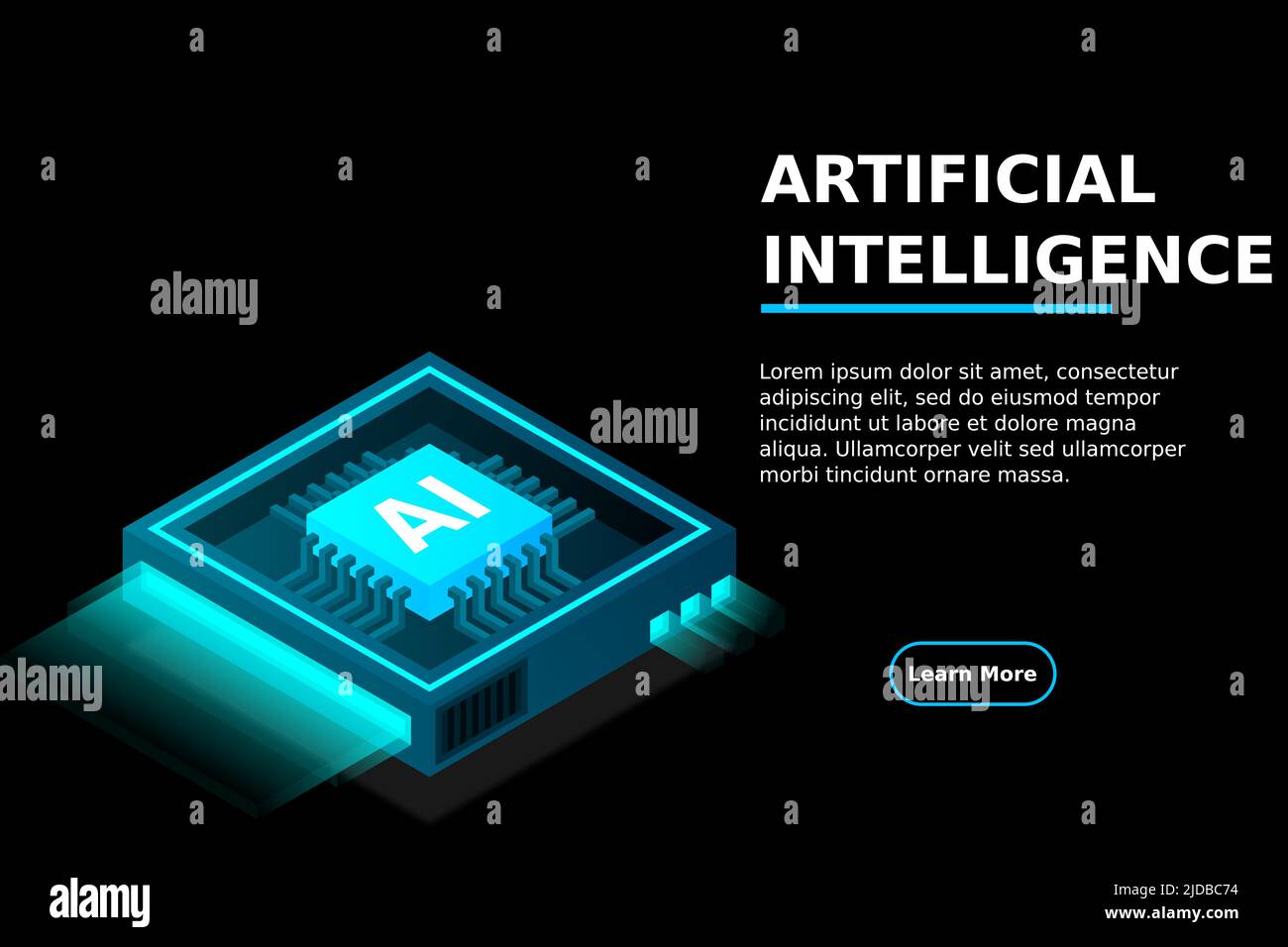 Artificial intelligence, AI web banner, isometric cloud computing concept, data mining, isometric, neural network, machine programming. Modern illustr Stock Vector