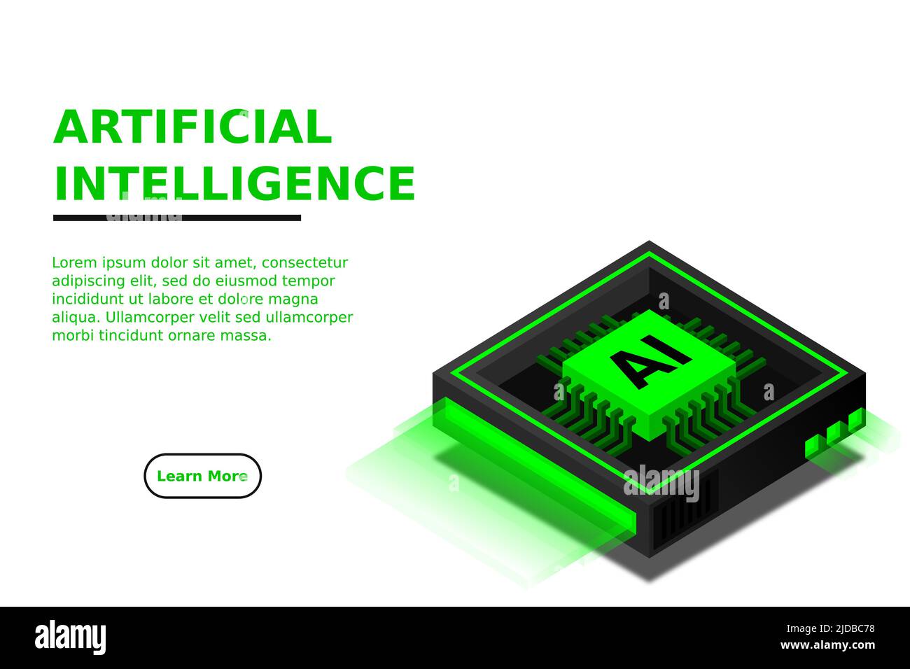 Artificial intelligence, AI web banner, isometric cloud computing concept, data mining, isometric, neural network, machine programming. Modern illustr Stock Vector