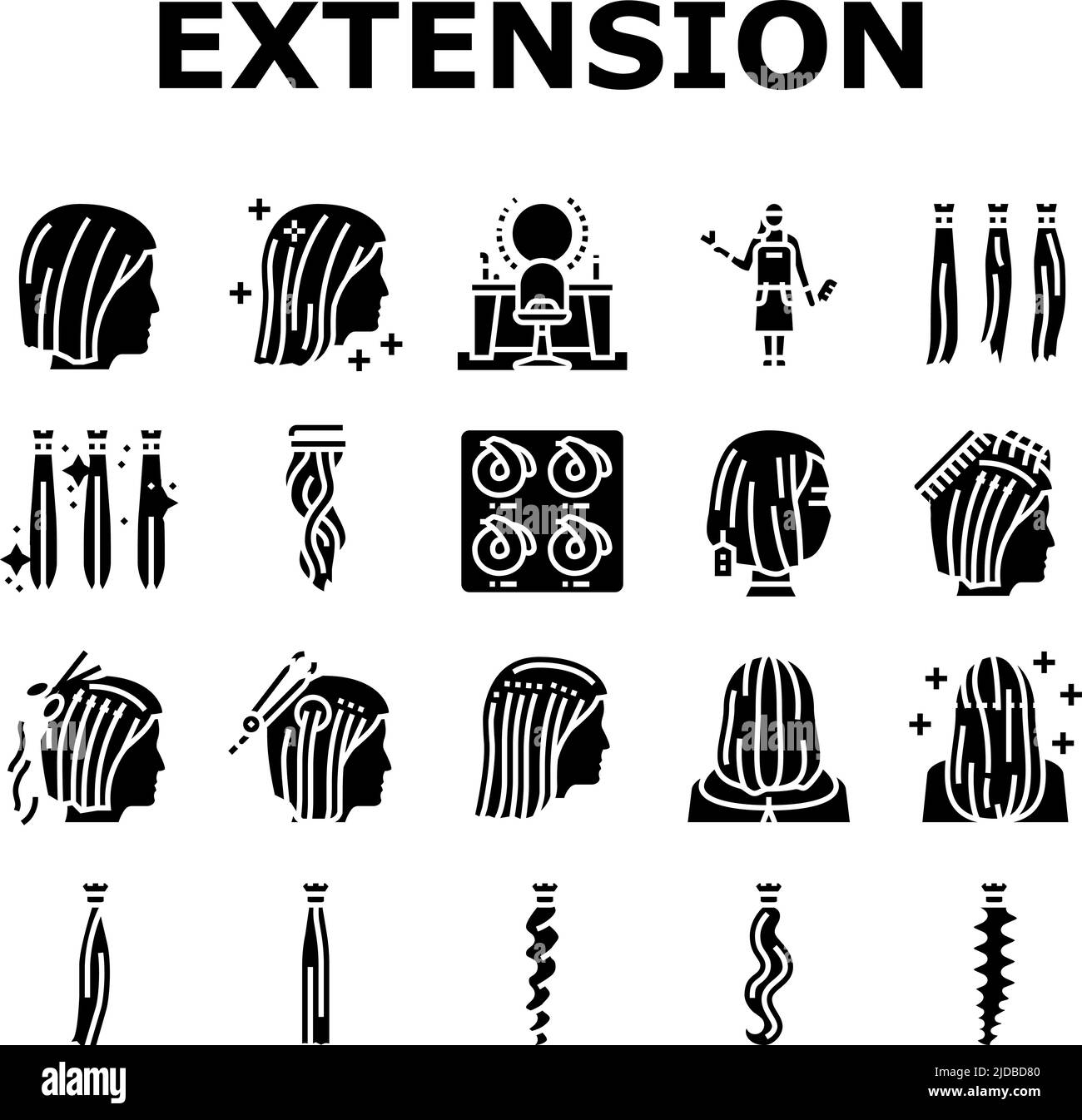 Hair Extension Salon Procedure Icons Set Vector Stock Vector