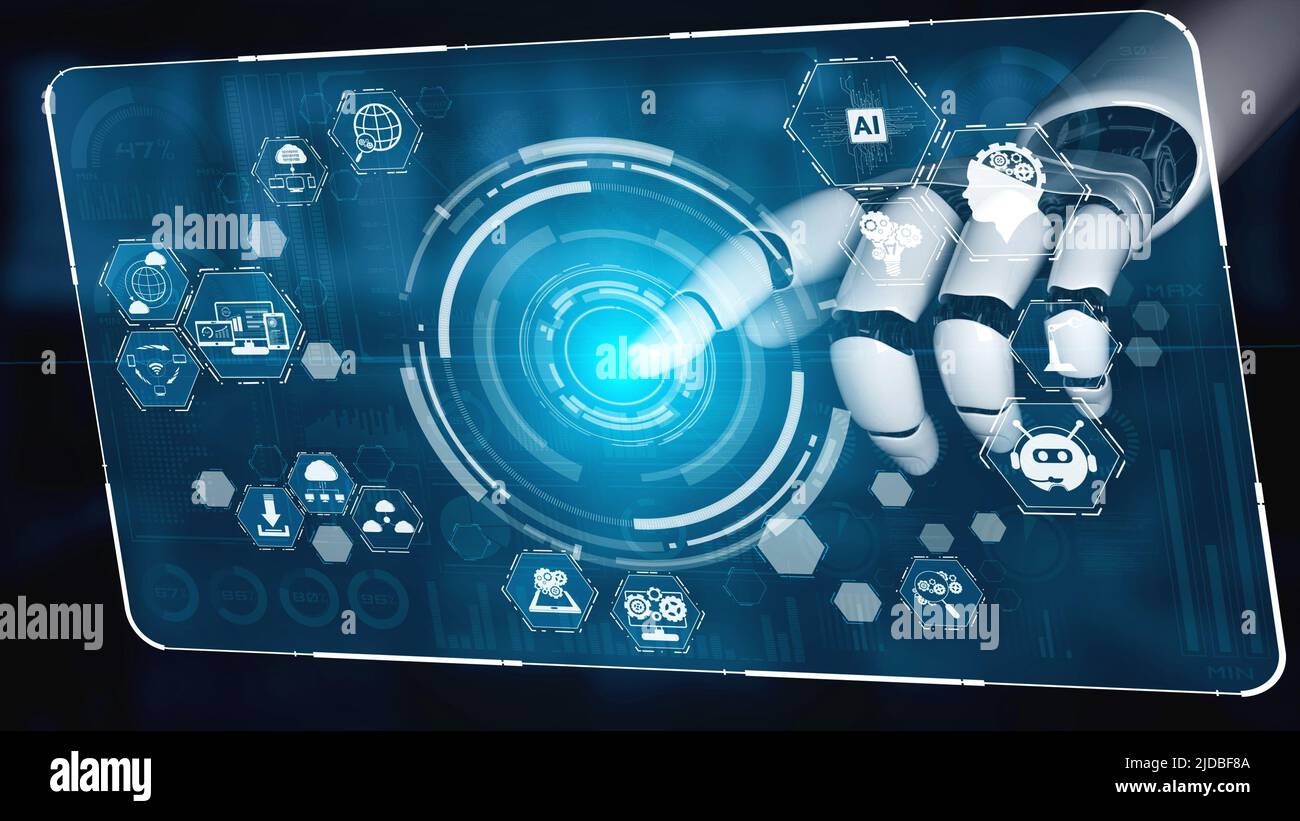 Futuristic robot artificial intelligence enlightening AI technology ...