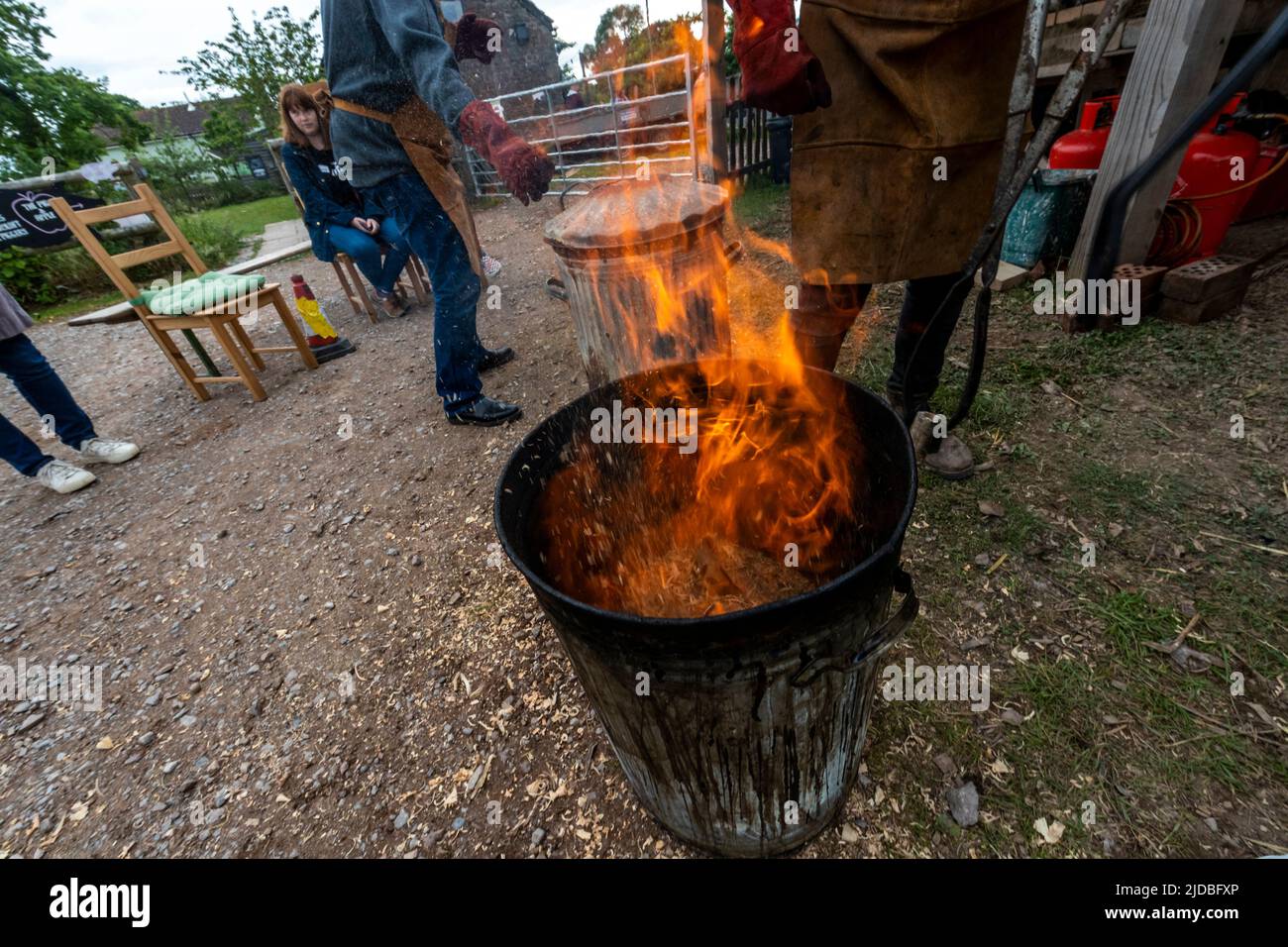 Raku pottery making course. Humble by Nature, Wales. Raku is a low fire technique, rapidly cooled and glazed. Stock Photo