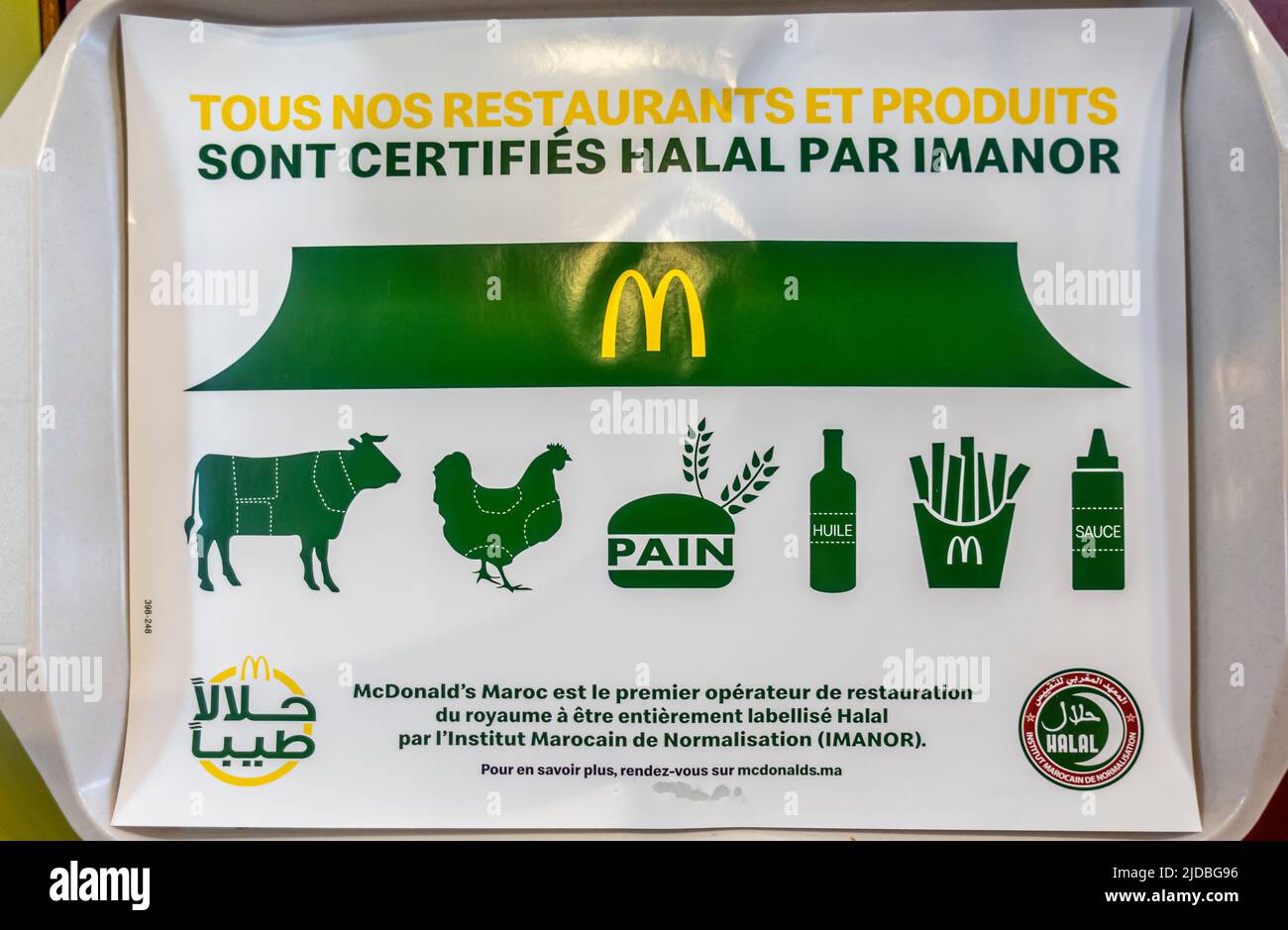 McDonald s Maroc Tray With Halal Announcement Leaflet Morocco Stock mcdonald-s-maroc-tray-with-halal-announcement-leaflet-morocco-stock