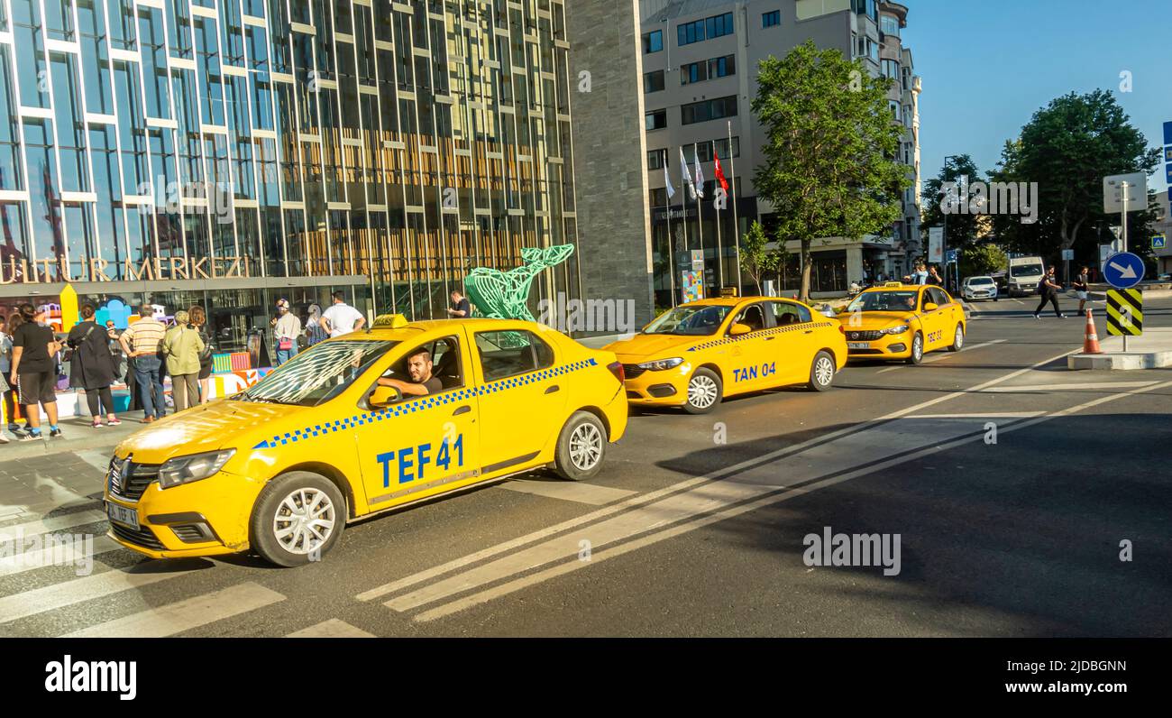Yellow taxi cabs in Beyouglu, Istanbul, Turkey Stock Photo