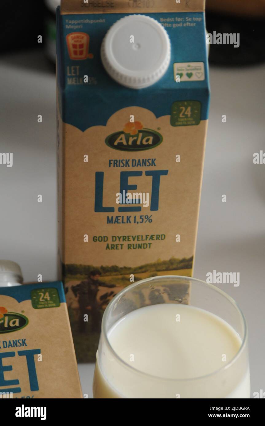 Copenhagen /Denmark/20 June 2022/ Danish light milk 1,5% fat arla milk container from Arla dairy in Copenhagen Denmark.   (Photo..Francis Joseph Dean/Dean Pictures. Stock Photo