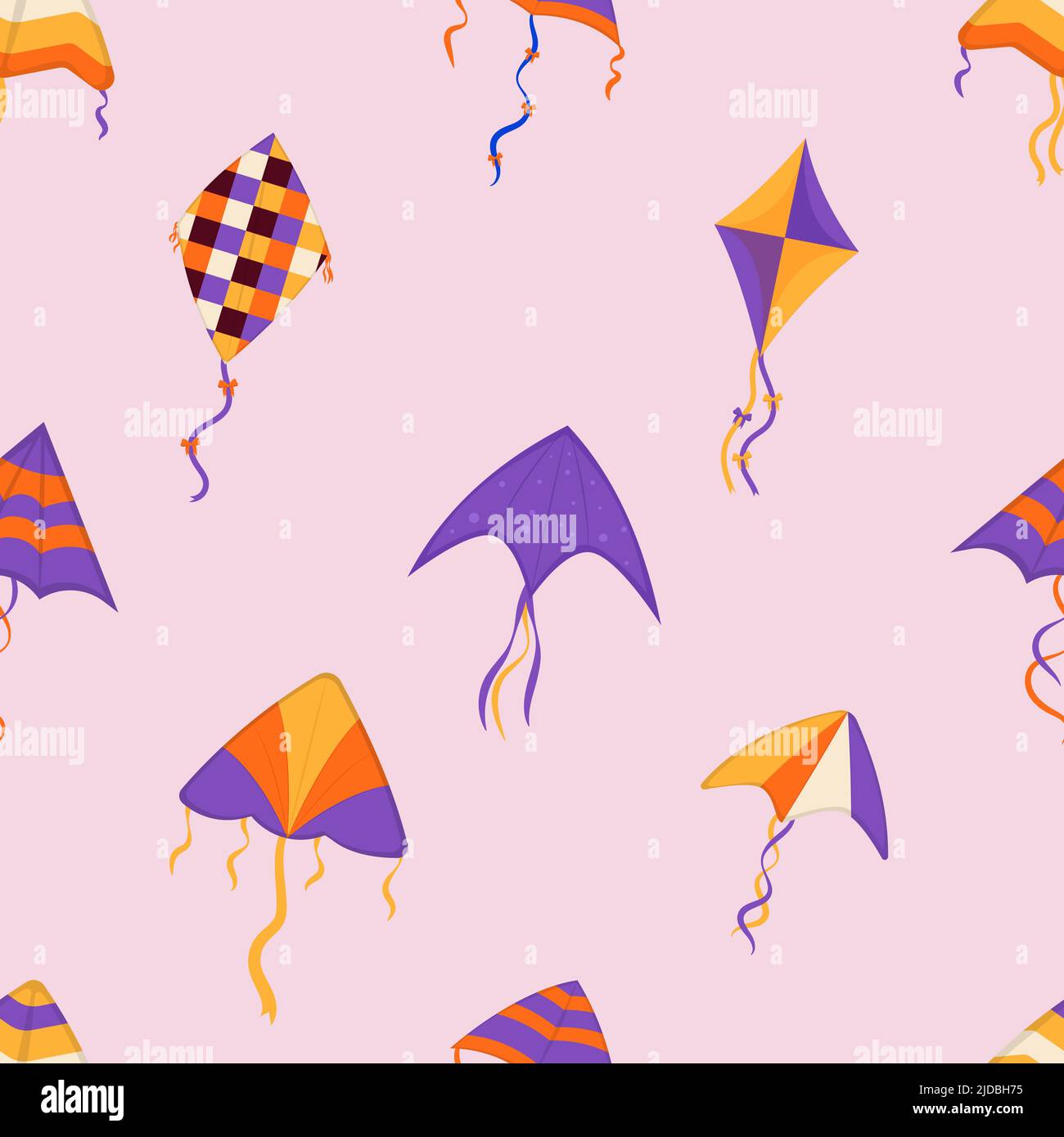 Flying wind kites seamless pattern. Makar Sankranti festival. Wind kite game. Stock Vector