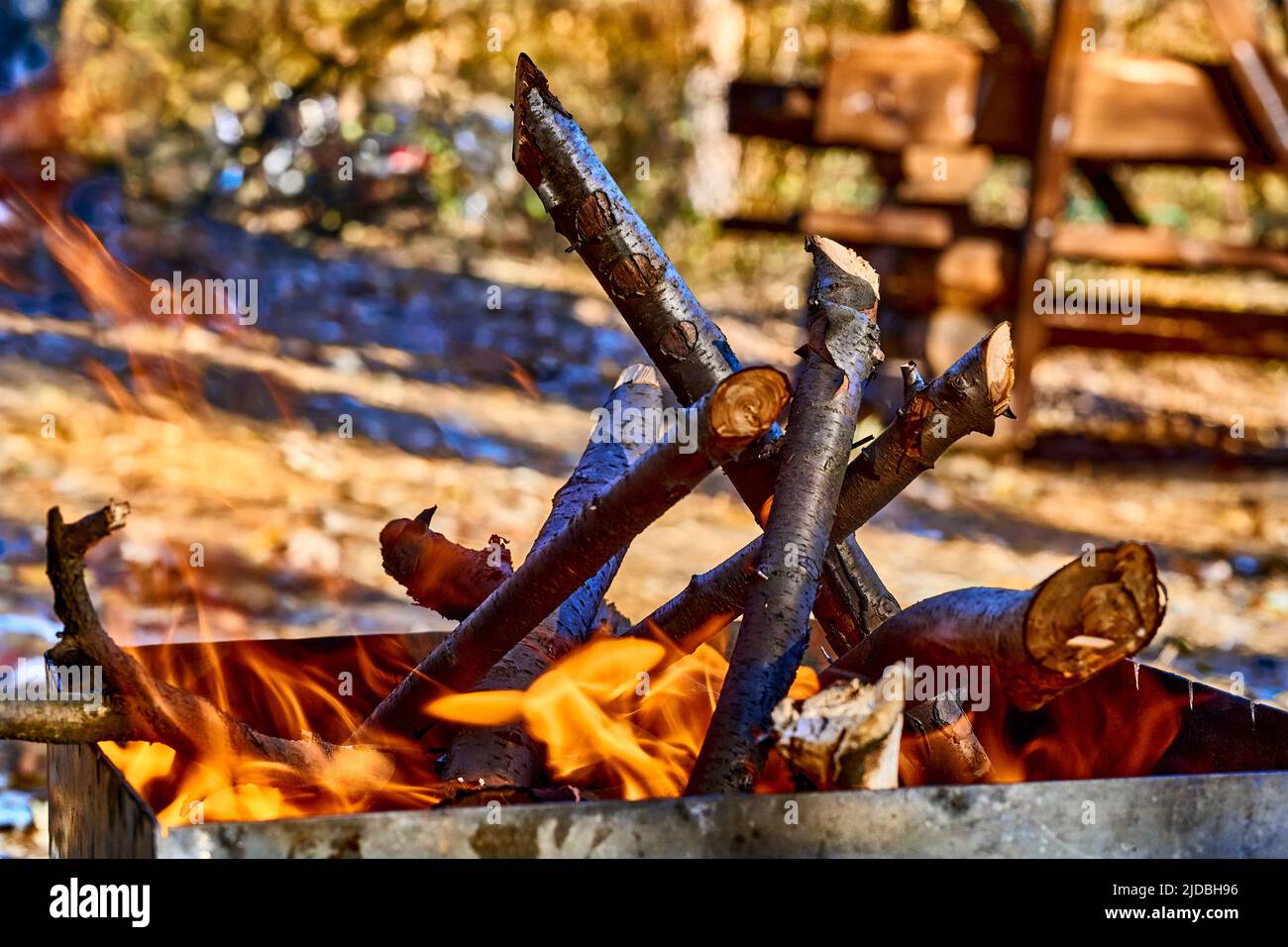 Kindling fruit firewood for grilling and smoking fish meat Stock Photo