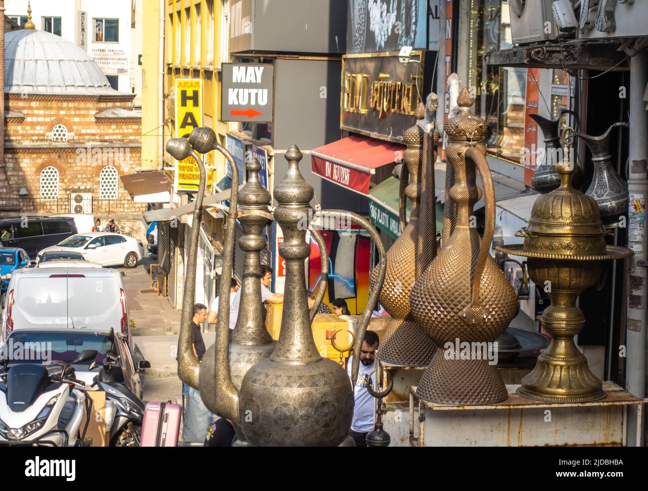 Old Turkish antique hookah jars devices in store in Fatih, Istanbul, Turkey Stock Photo Alamy