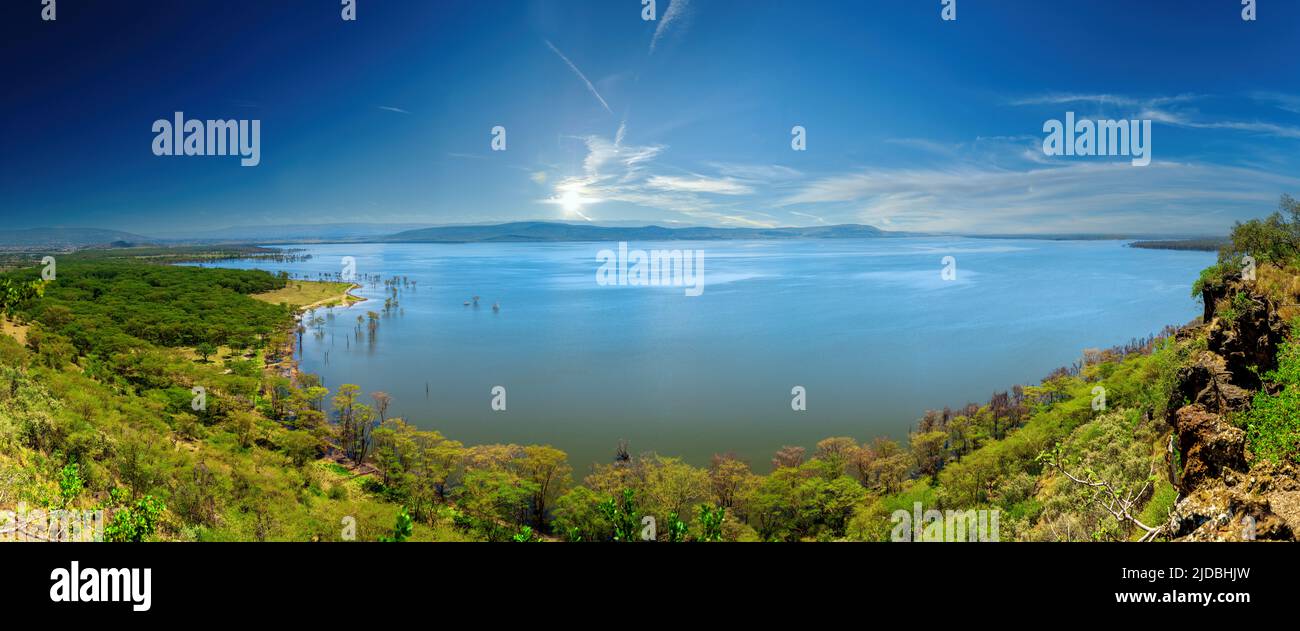 African landscape, bird's-eye view on lake Nakuru, National park of Kenya Stock Photo