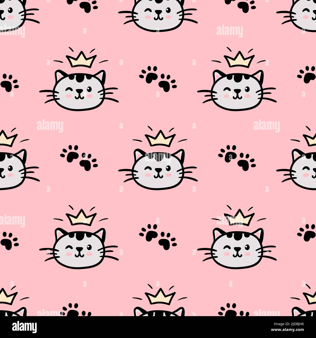 Pink cat seamless pattern. Meow and cat paws background vector ...