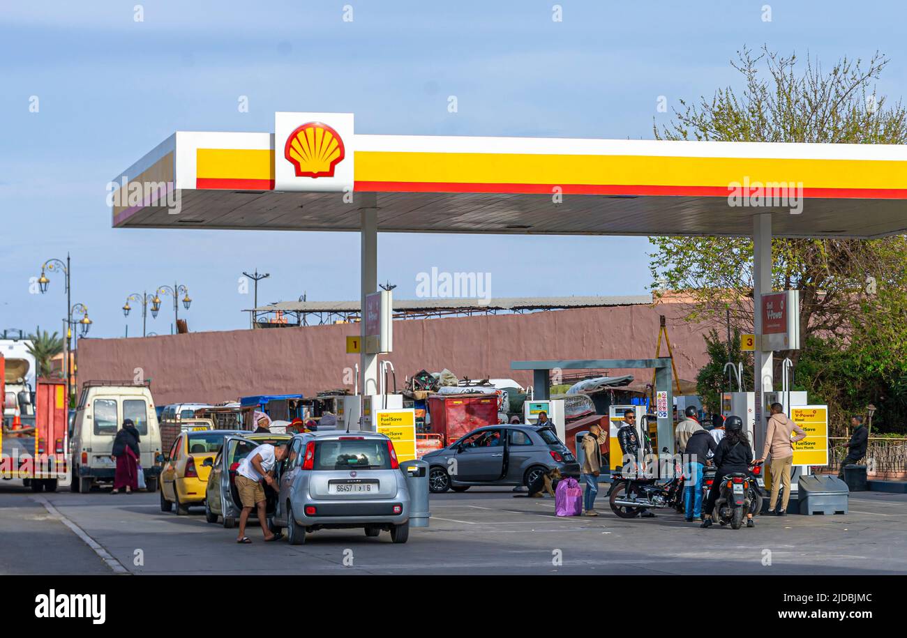 Shell gas petrol station, Marrakech, Morocco Stock Photo