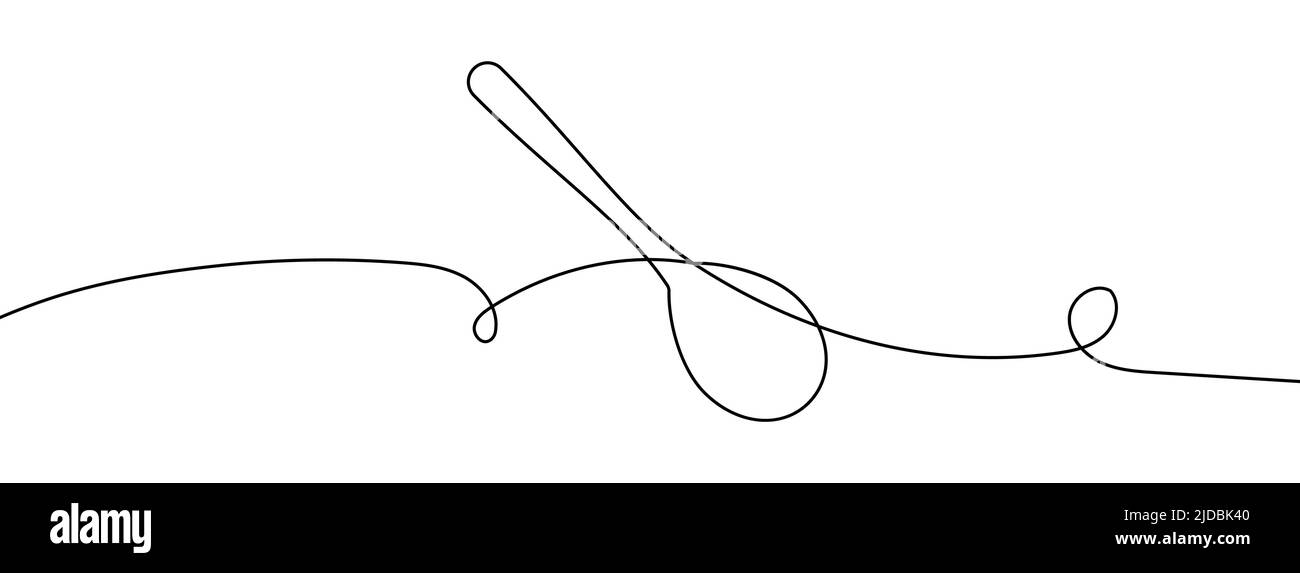 Spoon line background. One continuous line drawing of spoon. Vector ...