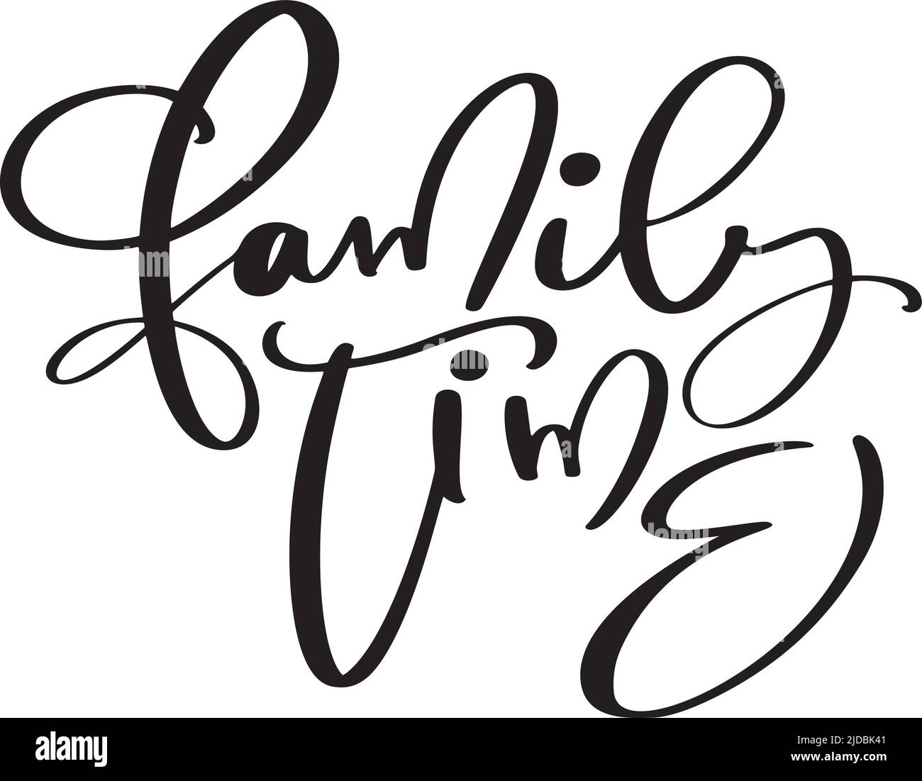 Vector calligraphy vintage text Family time with heart. Inscription with smooth lines. Minimalistic hand lettering illustration Stock Vector