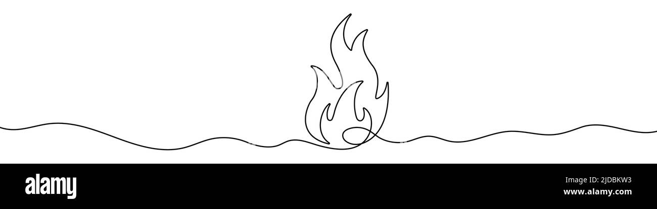 Continuous line drawing of fire. Flame linear icon. One line