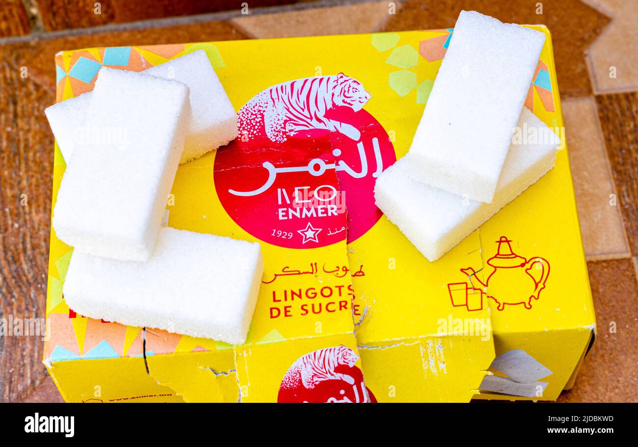 Packed Sugar With Large Chinks Sold In Morocco In Retail Stores Stock