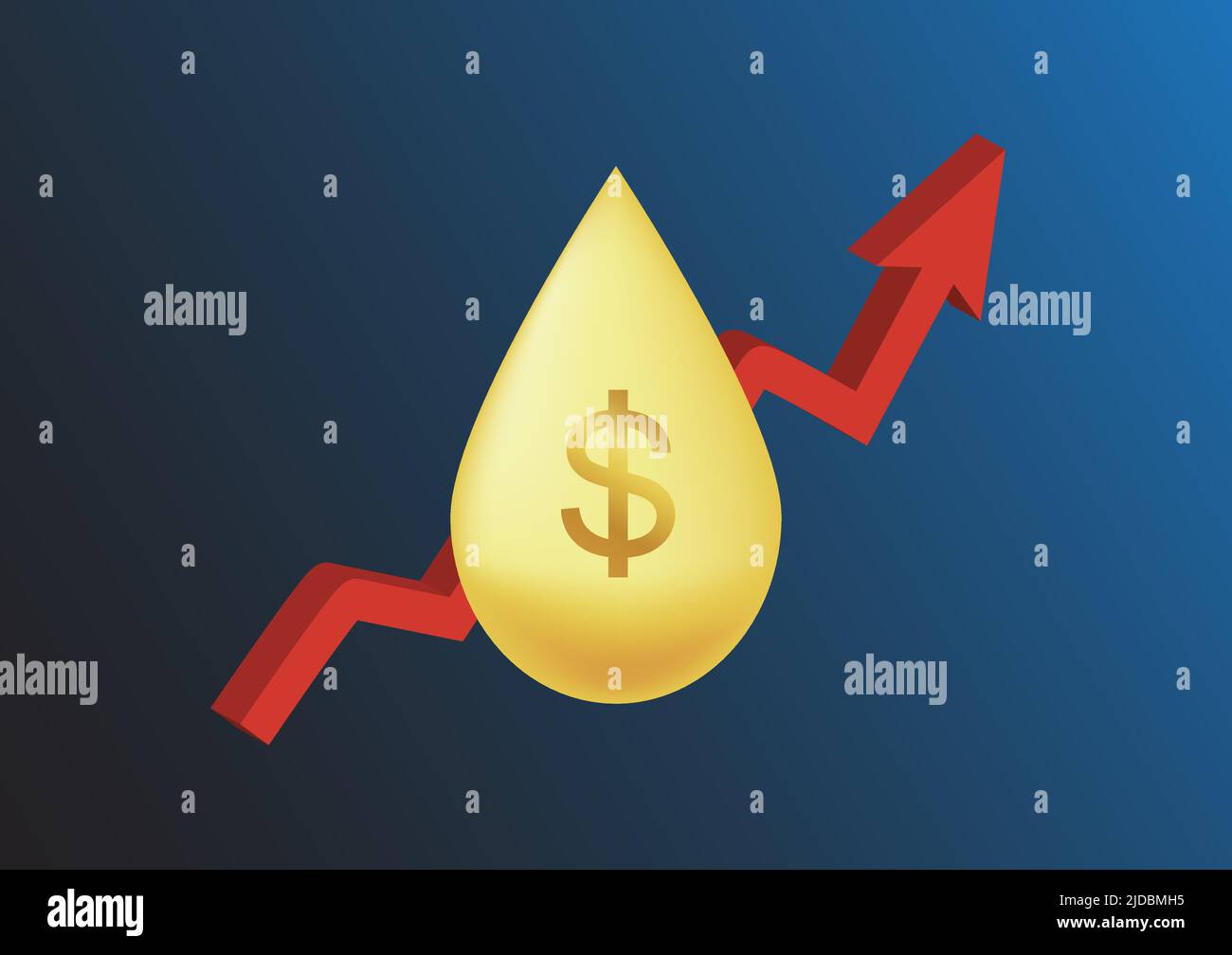 Oil price golden design with up arrow showing increase in oil price