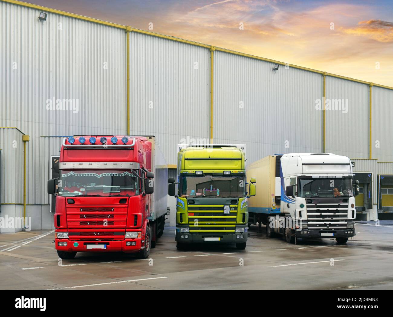 Truck in unloading in warehouse, Cargo transport logistics Stock Photo