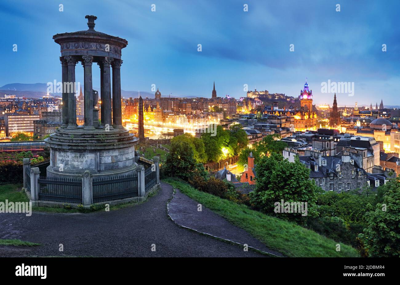 Edinburgh city from Calton Hill at night, Scotland, UK Stock Photo