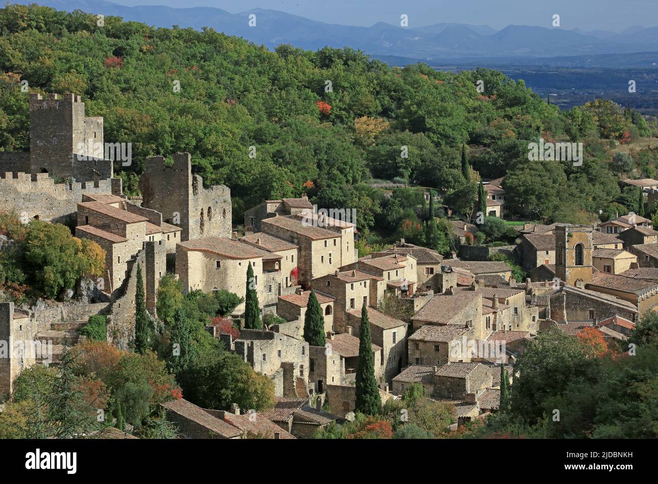 France, Ardèche Saint-Montan medieval village of character dominated by a feudal castle Stock Photo